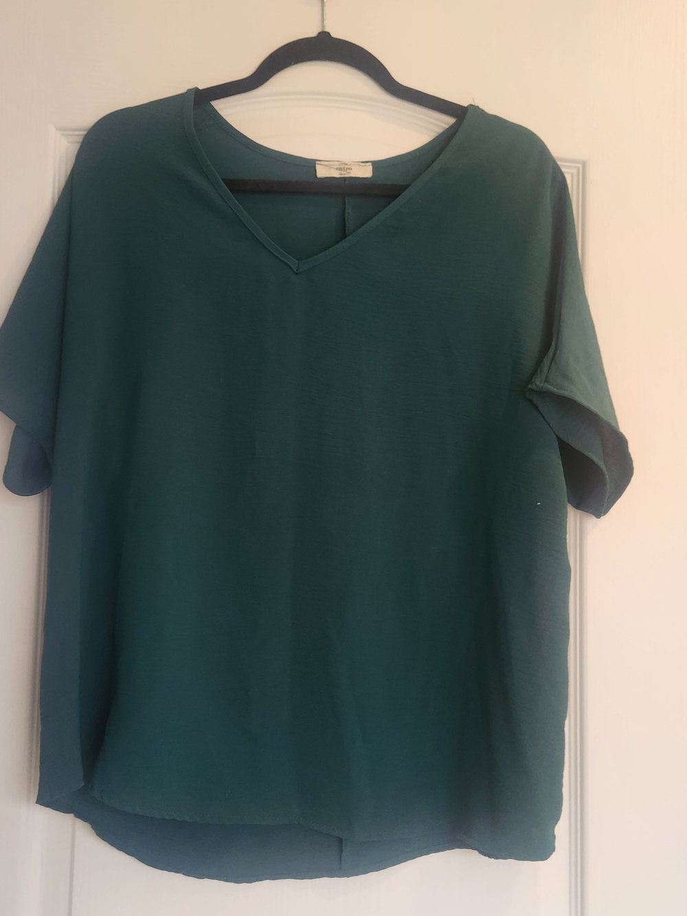 entro Teal V-Neck Short Sleeve Blouse L Euc